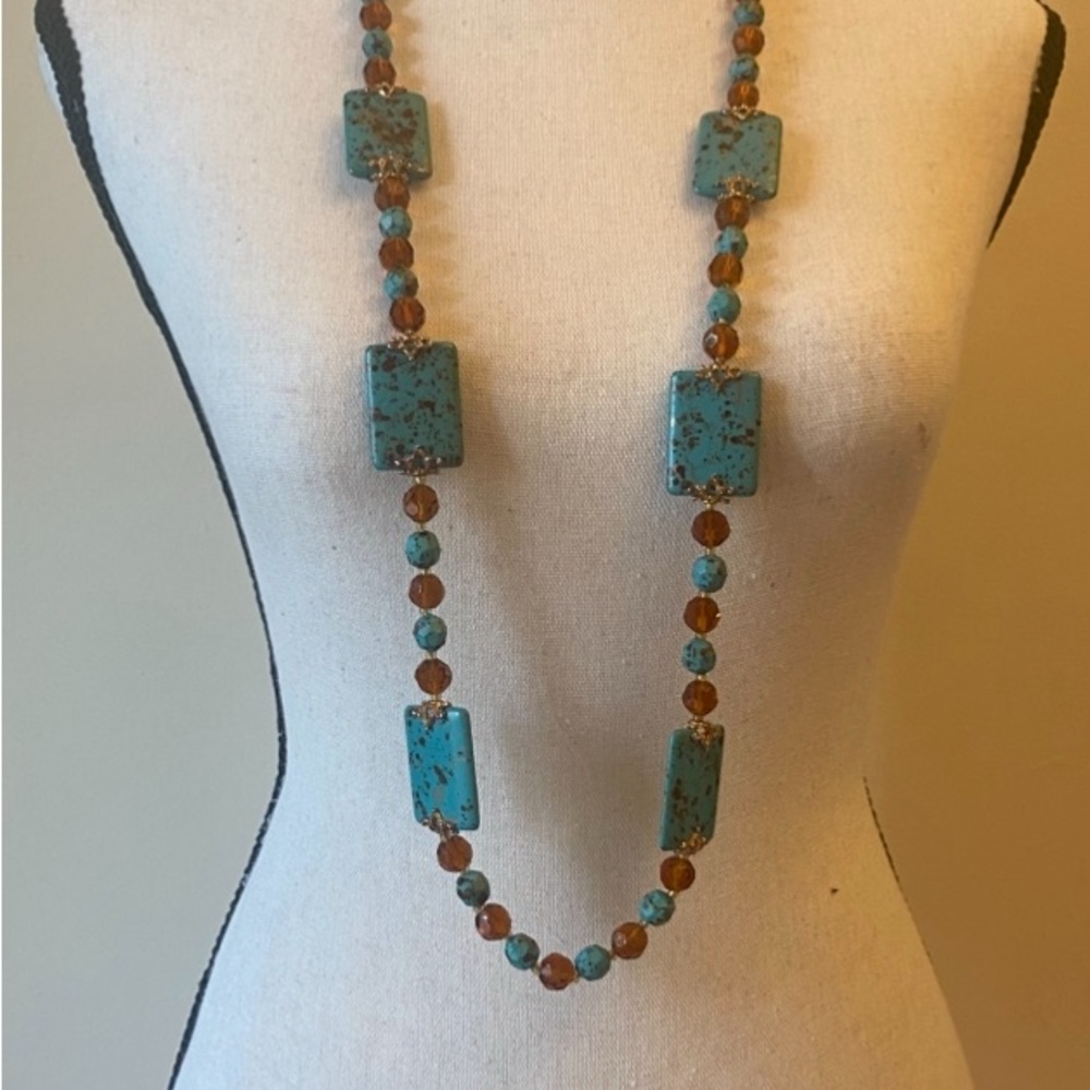 Vintage Joan Rivers Faux Turquoise and Brown Beaded Necklace
